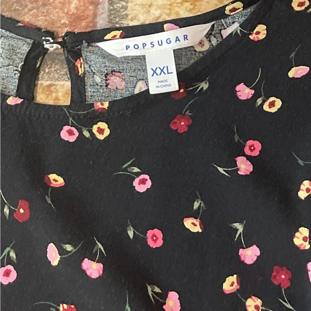 Popsugar Women Floral Babydoll Blouse Long Sleeve Black Sz XXL Fairy Boho Flowy - Picture 7 of 10